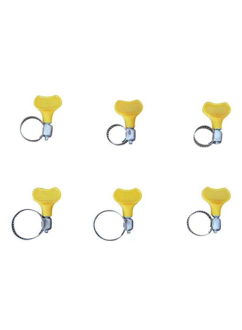 Metal hose clamps with yellow handle, set of 6 pieces, multi-size (1 inch, 3/4 inch, 5/8 inch)