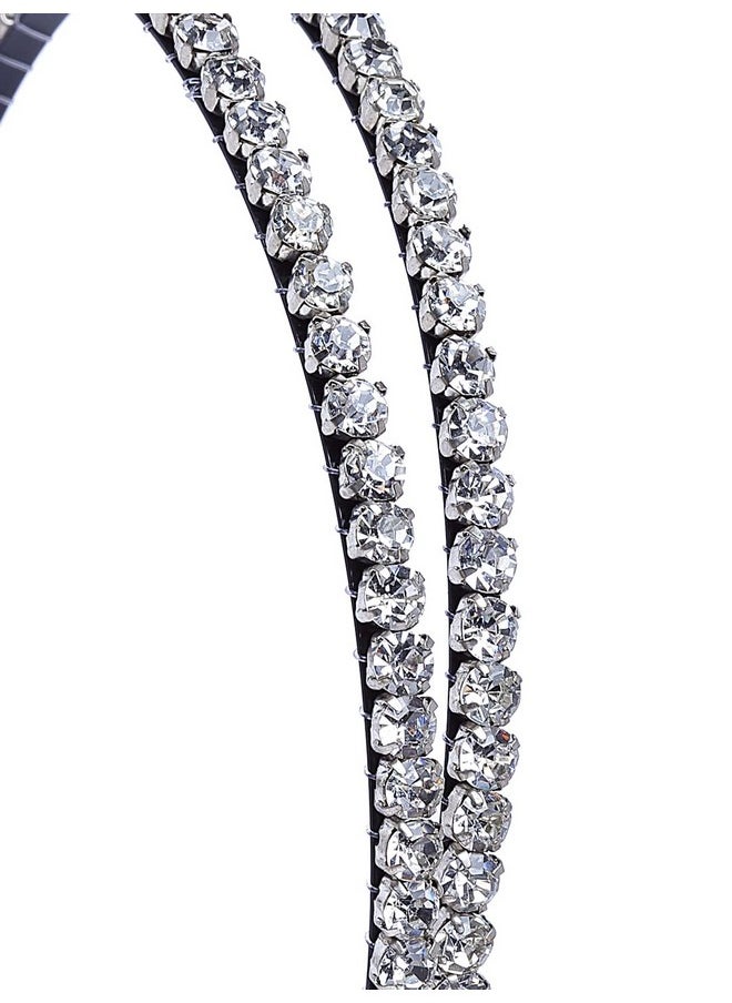 Vogue Hair Accessories Fancy Party Bridal Wedding Trendy Metal Double Layer Hairband Headband Hair Accessories For Women And Girls (Double_Layer_Silver_Stones)  - Image 4