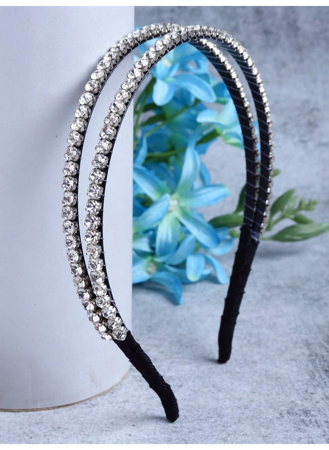 Vogue Hair Accessories Fancy Party Bridal Wedding Trendy Metal Double Layer Hairband Headband Hair Accessories For Women And Girls (Double_Layer_Silver_Stones)  - Image 3
