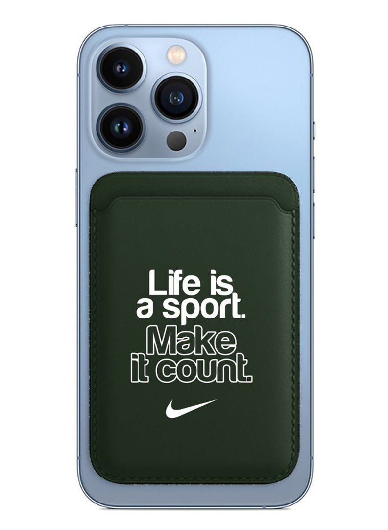 Theodor Magsafe Wallet - Mag Safe Secure Credit Card Holder – Vegan Leather. Magnetic Card Wallet Holder - Apple iPhone 14,13,12 Compatible- Green- Life Is A Sport  - Image 1
