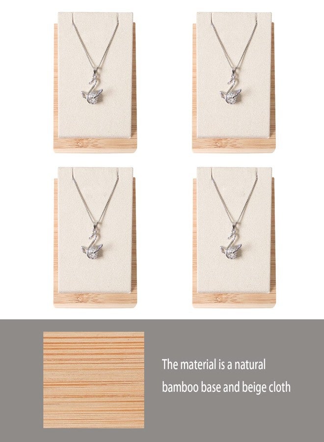 Julysky Bamboo 4 Pcs Necklace Pendant Display Stand for Show Jewelry Holder for Selling Necklace Organizer (beige velvet) - Image 2