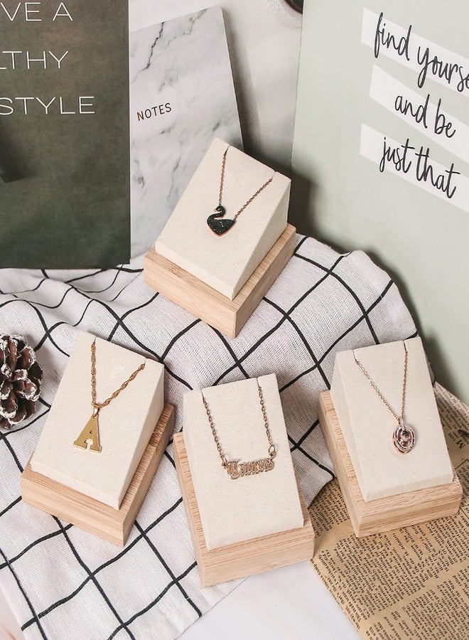 Julysky Bamboo 4 Pcs Necklace Pendant Display Stand for Show Jewelry Holder for Selling Necklace Organizer (beige velvet) - Image 5