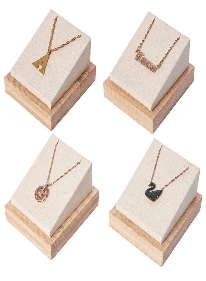 Julysky Bamboo 4 Pcs Necklace Pendant Display Stand for Show Jewelry Holder for Selling Necklace Organizer (beige velvet) - Image 1
