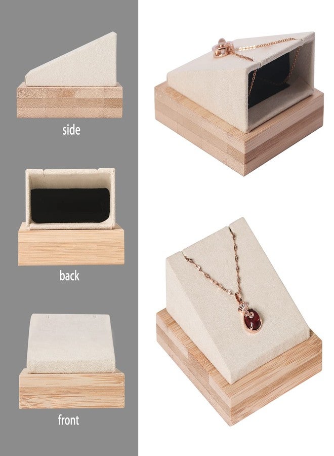 Julysky Bamboo 4 Pcs Necklace Pendant Display Stand for Show Jewelry Holder for Selling Necklace Organizer (beige velvet) - Image 3