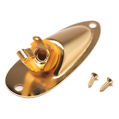 harpfeas Guitar Input Jack Socket Plate Output Loaded Boat Style 1/4 Inch for Fender Stratocaster Strat St Mono Electric Guitar (Gold) - Image 3