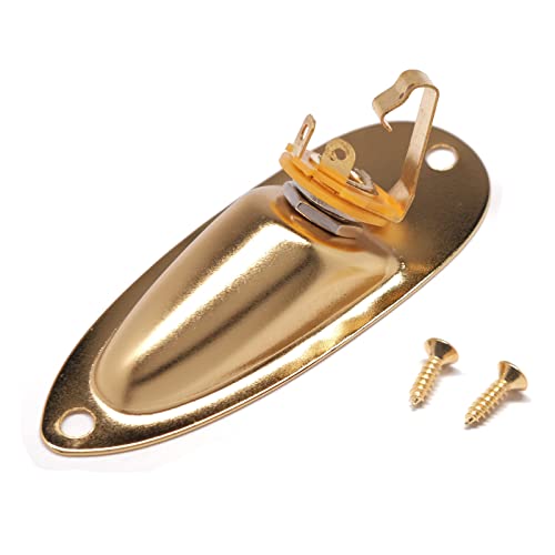 harpfeas Guitar Input Jack Socket Plate Output Loaded Boat Style 1/4 Inch for Fender Stratocaster Strat St Mono Electric Guitar (Gold) - Image 4