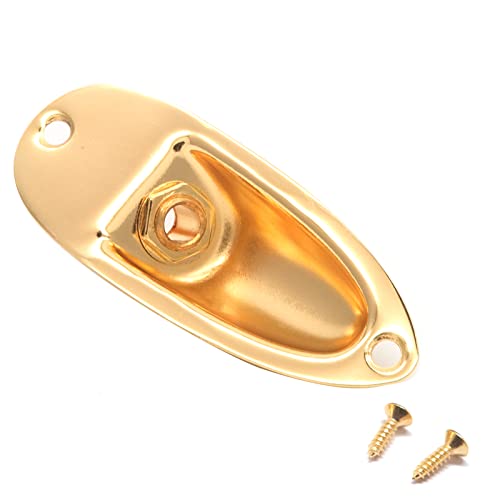 harpfeas Guitar Input Jack Socket Plate Output Loaded Boat Style 1/4 Inch for Fender Stratocaster Strat St Mono Electric Guitar (Gold) - Image 1