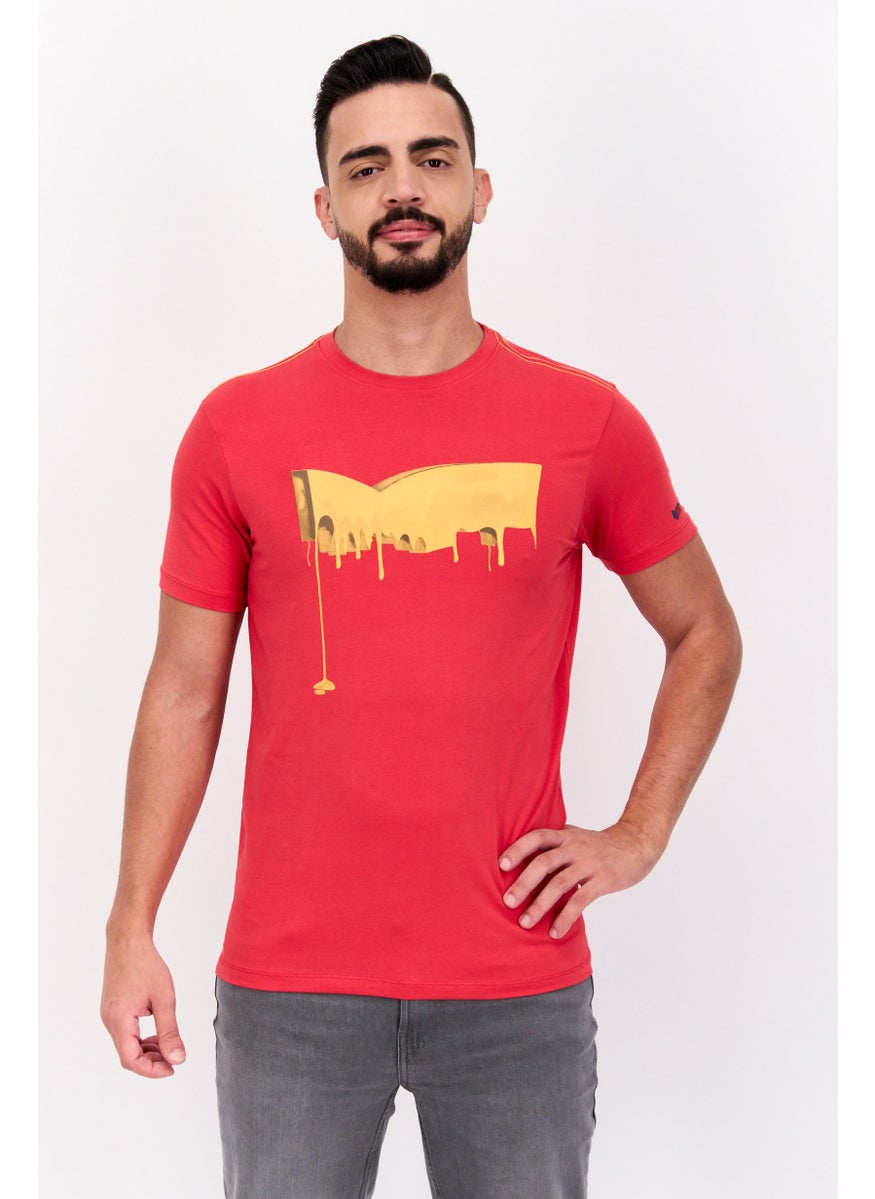 GAS Men Slim Fit Crew Neck Short Sleeve Graphic Print T Shirt, Red Combo  - Image 1