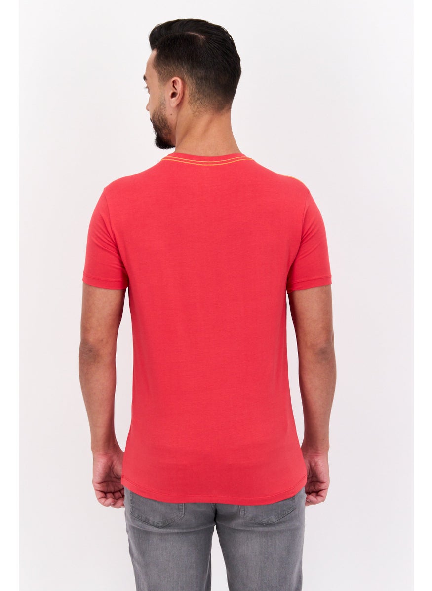 GAS Men Slim Fit Crew Neck Short Sleeve Graphic Print T Shirt, Red Combo  - Image 3
