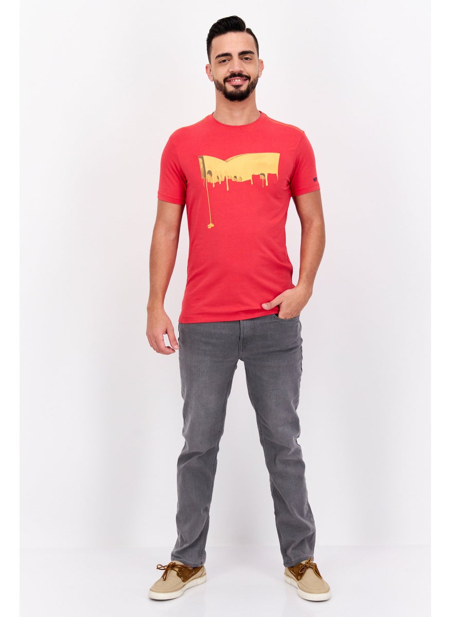 GAS Men Slim Fit Crew Neck Short Sleeve Graphic Print T Shirt, Red Combo  - Image 2