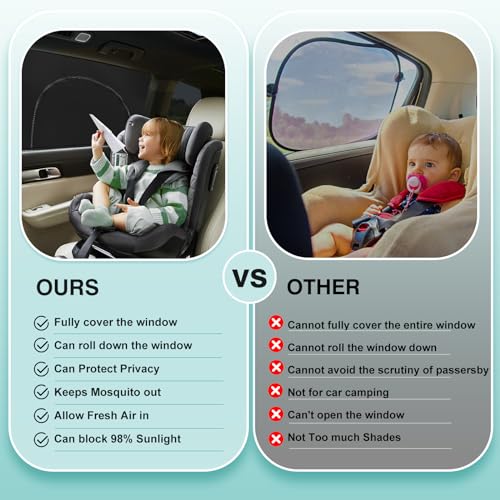 Ovege Window Shades for Back Seat - Side Window Sun Shade Breathable Mesh-Zipper Car Window Cover Screen-Camping Privacy Universal Fits Most Small and Medium Cars 2pcs (Rear Side Medium) - Image 5
