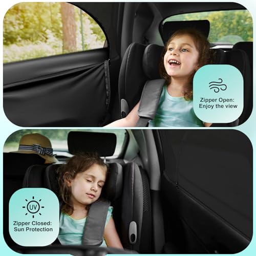 Ovege Window Shades for Back Seat - Side Window Sun Shade Breathable Mesh-Zipper Car Window Cover Screen-Camping Privacy Universal Fits Most Small and Medium Cars 2pcs (Rear Side Medium) - Image 2
