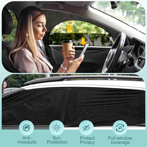 Ovege Window Shades for Back Seat - Side Window Sun Shade Breathable Mesh-Zipper Car Window Cover Screen-Camping Privacy Universal Fits Most Small and Medium Cars 2pcs (Rear Side Medium) - Image 3