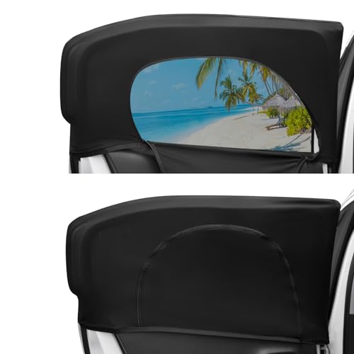 Ovege Window Shades for Back Seat - Side Window Sun Shade Breathable Mesh-Zipper Car Window Cover Screen-Camping Privacy Universal Fits Most Small and Medium Cars 2pcs (Rear Side Medium) - Image 1