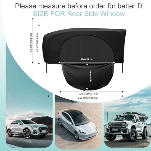 Ovege Window Shades for Back Seat - Side Window Sun Shade Breathable Mesh-Zipper Car Window Cover Screen-Camping Privacy Universal Fits Most Small and Medium Cars 2pcs (Rear Side Medium) - Image 4