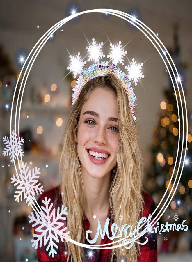 Aiosy Light Up Snowflake Headband Christmas LED Headpiece White Snow flake Hairbands Glitter Foil Hair Accessories Winter Party Supplies for Women - Image 2