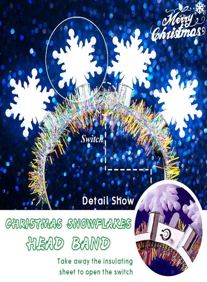 Aiosy Light Up Snowflake Headband Christmas LED Headpiece White Snow flake Hairbands Glitter Foil Hair Accessories Winter Party Supplies for Women - Image 3