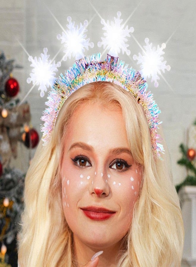 Aiosy Light Up Snowflake Headband Christmas LED Headpiece White Snow flake Hairbands Glitter Foil Hair Accessories Winter Party Supplies for Women - Image 1