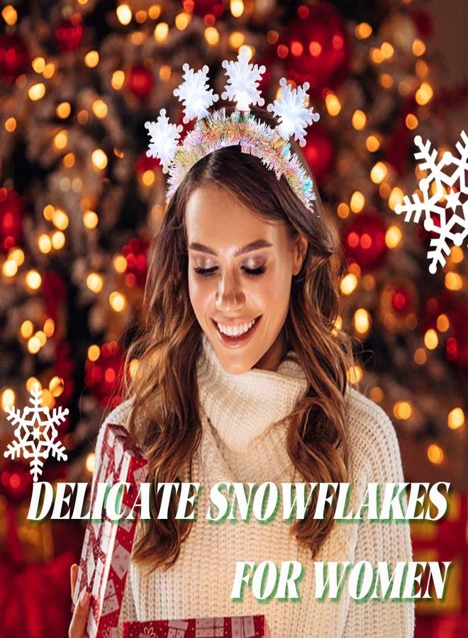 Aiosy Light Up Snowflake Headband Christmas LED Headpiece White Snow flake Hairbands Glitter Foil Hair Accessories Winter Party Supplies for Women - Image 5