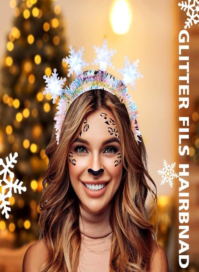 Aiosy Light Up Snowflake Headband Christmas LED Headpiece White Snow flake Hairbands Glitter Foil Hair Accessories Winter Party Supplies for Women - Image 4