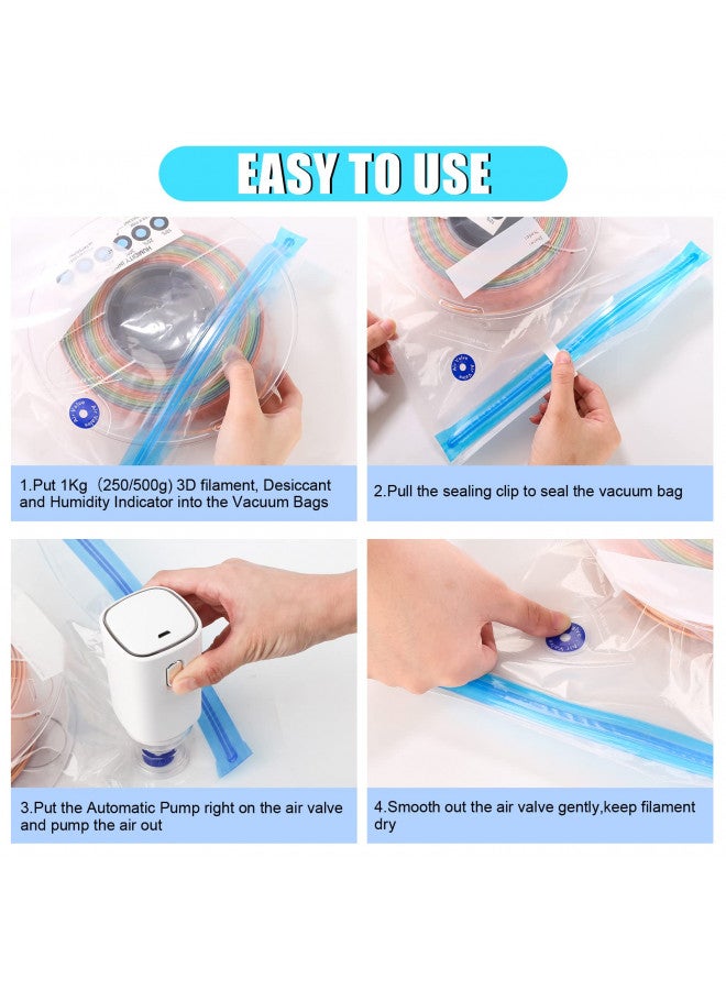AMOLEN Filament Storage Bags Vacuum Kit, Cleaning Drying Sealed 16 Bags with Two Sizes for 3D Printer Filament with Automatic Pumps/Desiccants/Clips - Image 4