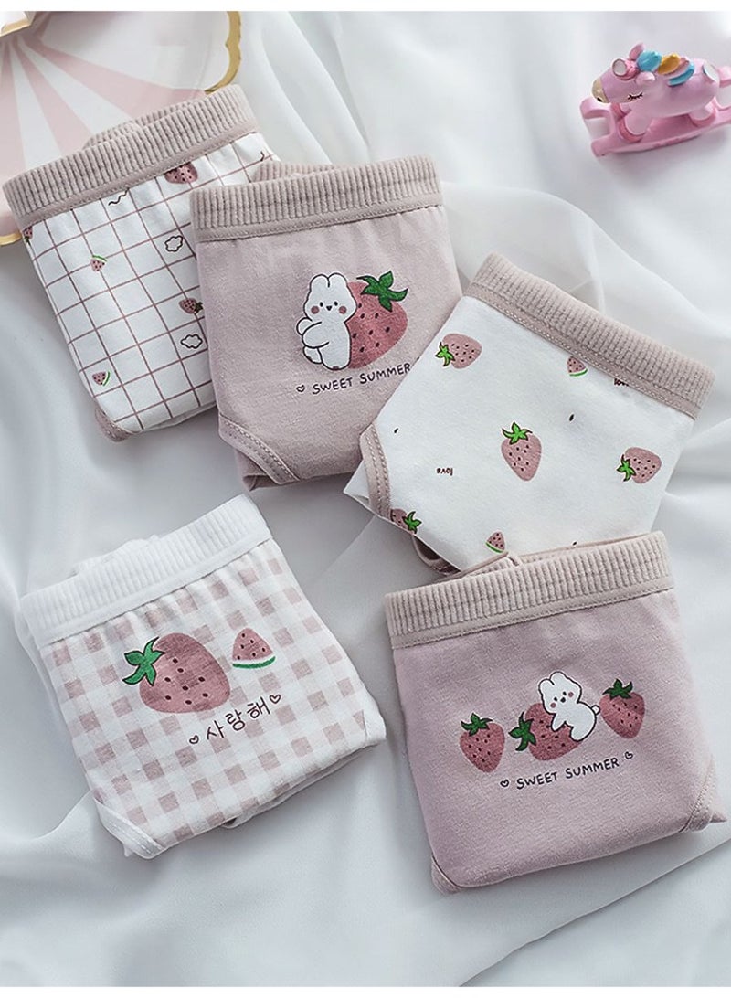 5-Pack Girls' Cotton Briefs, Cute Cartoon Strawberry Bunny Underwear for Kids (3-8 Years) - Image 2