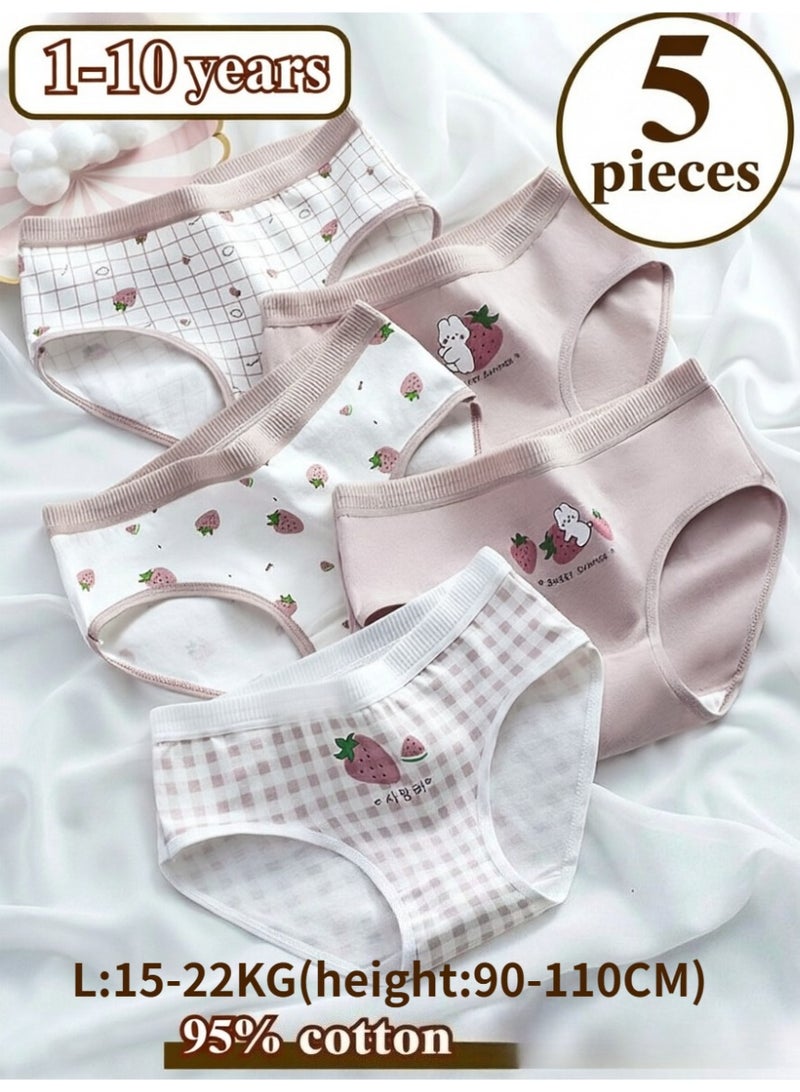 5-Pack Girls' Cotton Briefs, Cute Cartoon Strawberry Bunny Underwear for Kids (3-8 Years) - Image 1