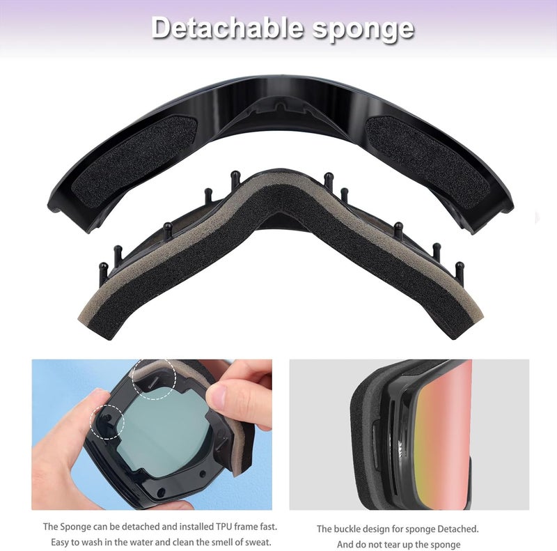 EXP VISION Ski/Snowboard Goggles for Men Women, OTG Snow Goggles Anti Fog UV Protection - Image 3