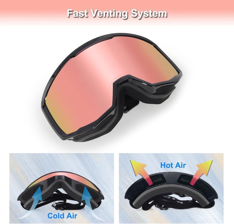 EXP VISION Ski/Snowboard Goggles for Men Women, OTG Snow Goggles Anti Fog UV Protection - Image 5