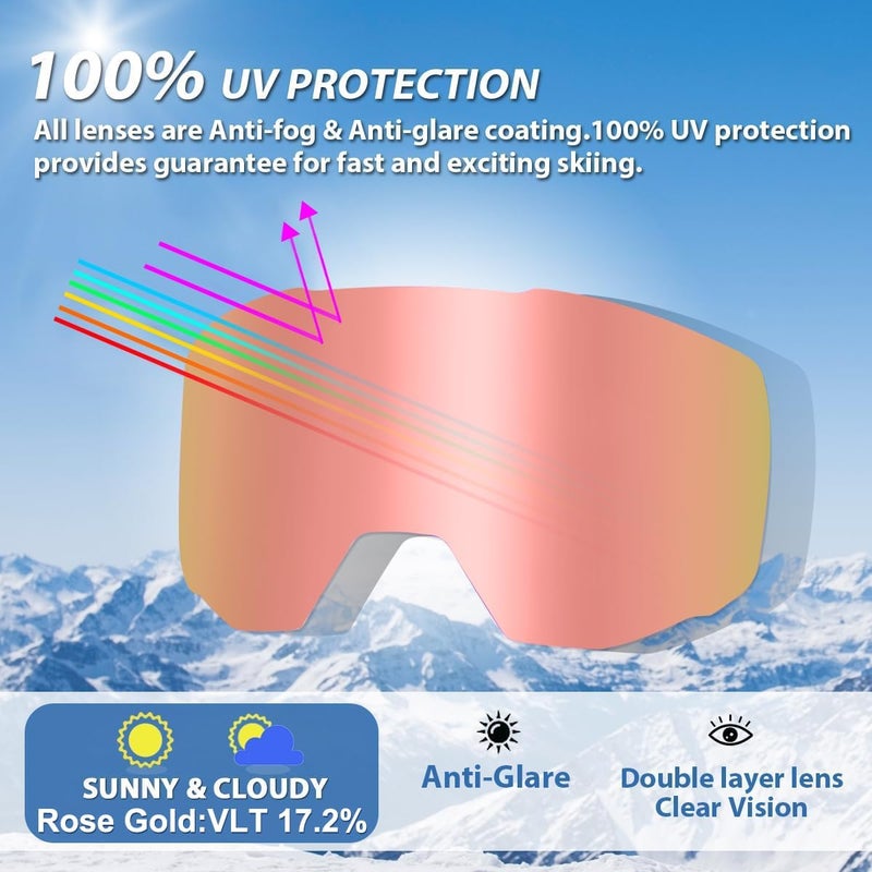 EXP VISION Ski/Snowboard Goggles for Men Women, OTG Snow Goggles Anti Fog UV Protection - Image 2