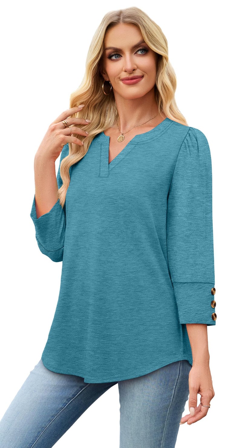 WIHOLL 3/4 Length Sleeve Womens Tops Business Casual Outfits for Women Summer Plus Size Women's Clothing Early Fall Fashion Clothes Teacher Outfits Women Blouses Dressy Casual 2026 Turquoise 2XL - Image 4