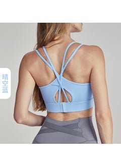 Womens Cross-Back Sports Vest with Pads for Pilates Yoga Gym Clear sky blue