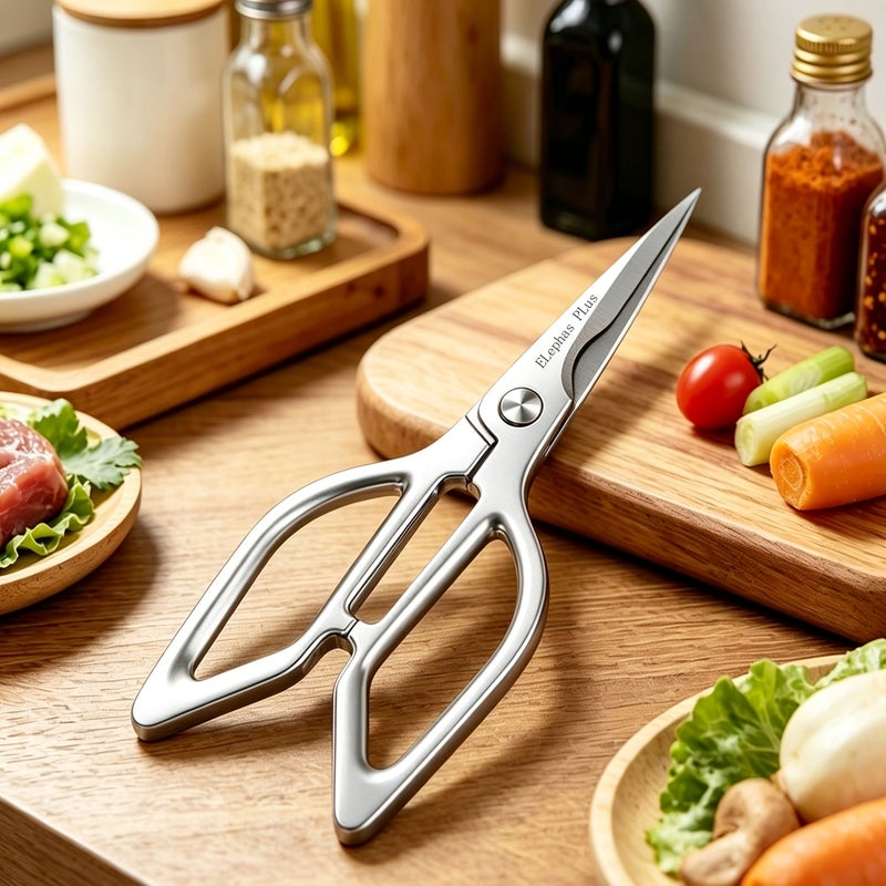 Silvery Stainless Steel Household Scissors for Meat Cutting Kitchen Shears Gift Box - Image 1