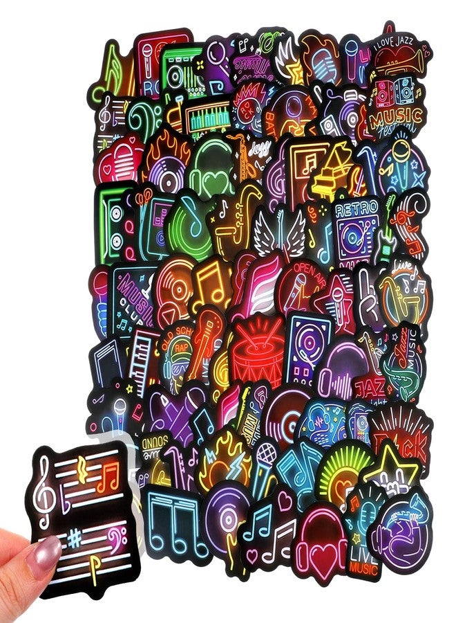 ElevateTech 100Pcs Cool Neon Stickers Music Stickers Waterproof Vinyl Sticker Rock and Roll StickersMusic Band Decor Party Favors Birthday Party Decorations for Water Bottle Luggage Helmet - Image 1