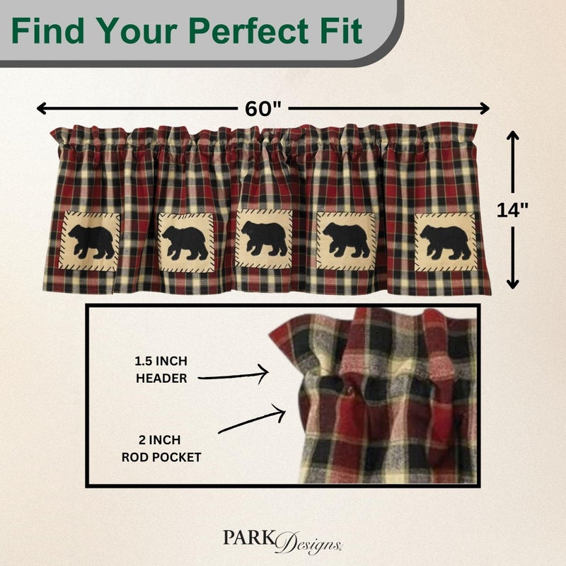 Park Designs Concord Bear Applique Valance - Black & Tan | Farmhouse Window Valance | Cabin & Lodge Decor | 60" x 14" | Country Chic Window Treatment | Cotton Lined Curtain | Rustic Home Accent - Image 3