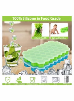 Y&D Ice Cube Tray Silicone Trays with No-Spill Removable Lid, Easy-Release and Flexible, BPA Free, Stackable Durable Dishwasher Safe, for Whiskey- Green Blue, 2 Pack  - Image 3