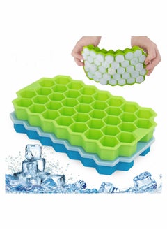 Y&D Ice Cube Tray Silicone Trays with No-Spill Removable Lid, Easy-Release and Flexible, BPA Free, Stackable Durable Dishwasher Safe, for Whiskey- Green Blue, 2 Pack  - Image 1