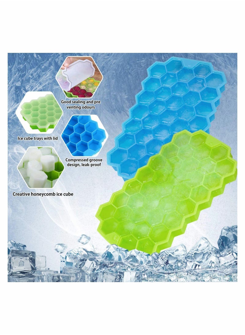 Y&D - Ice Cube Tray Silicone Trays with No-Spill Removable Lid, Easy-Release and Flexible, BPA Free, Stackable Durable Dishwasher Safe, for Whiskey- Green Blue, 2 Pack - Image 1