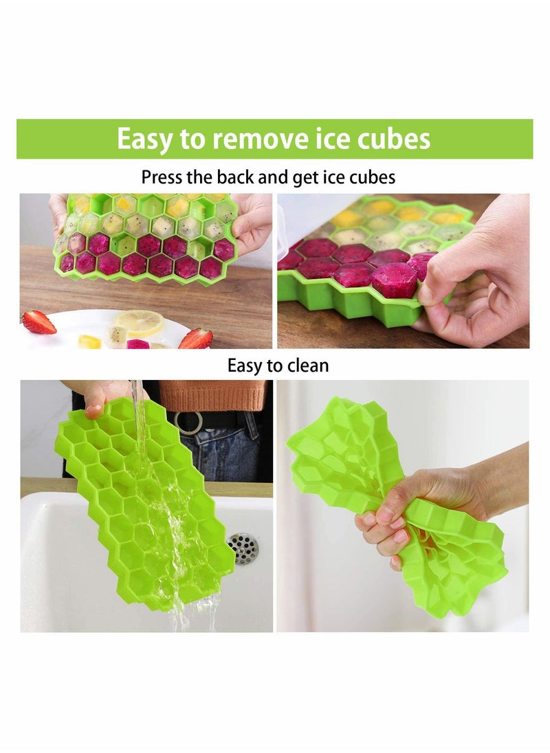 Y&D - Ice Cube Tray Silicone Trays with No-Spill Removable Lid, Easy-Release and Flexible, BPA Free, Stackable Durable Dishwasher Safe, for Whiskey- Green Blue, 2 Pack - Image 1