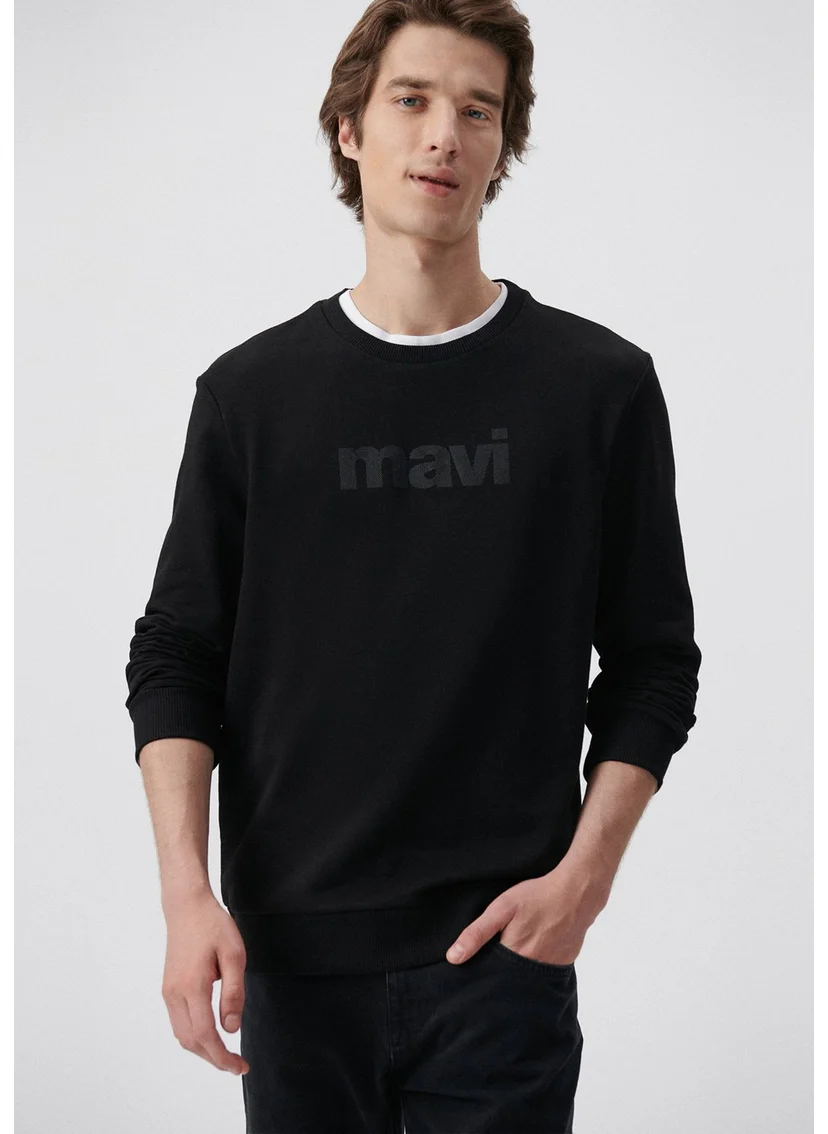 MAVI Blue Men's Blue Logo Printed Black Sweatshirt 066303-900