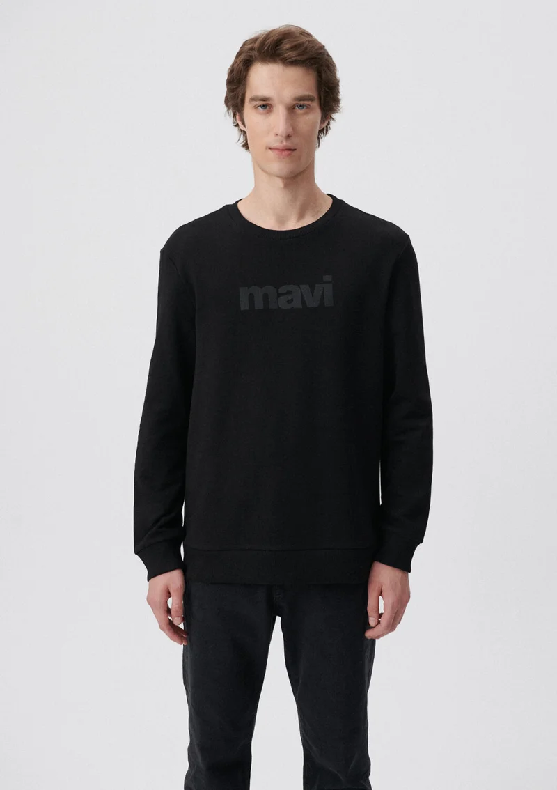 MAVI Blue Men's Blue Logo Printed Black Sweatshirt 066303-900