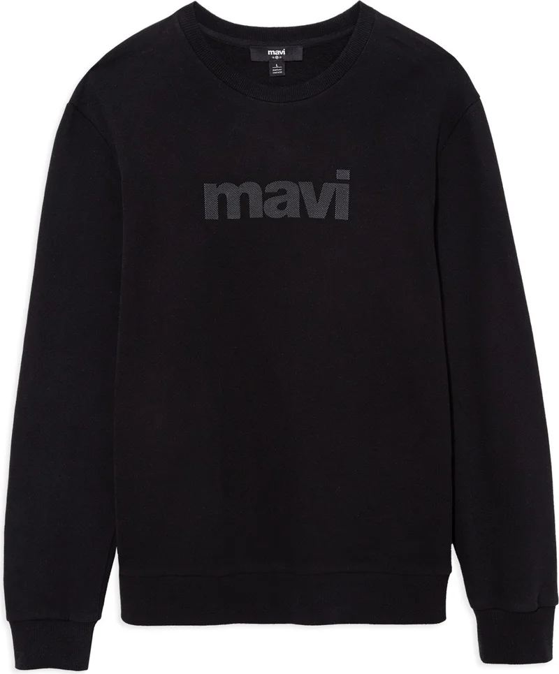 MAVI Blue Men's Blue Logo Printed Black Sweatshirt 066303-900