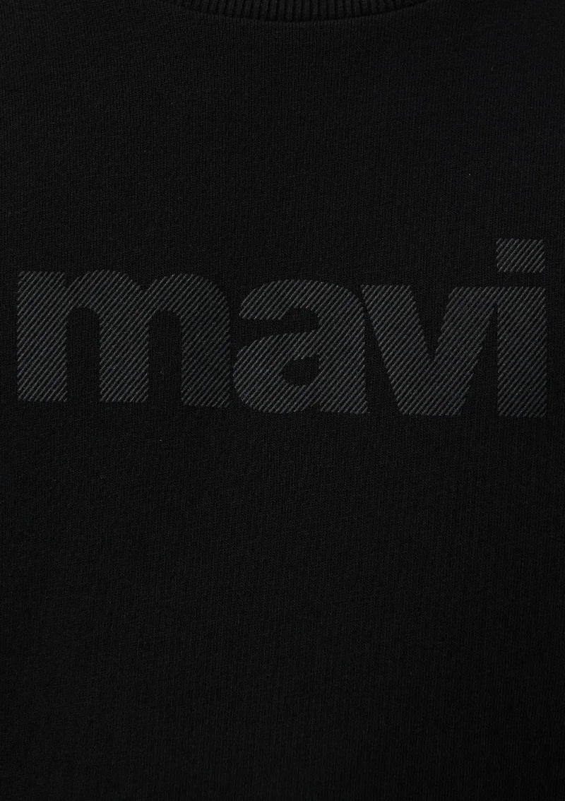 MAVI Blue Men's Blue Logo Printed Black Sweatshirt 066303-900