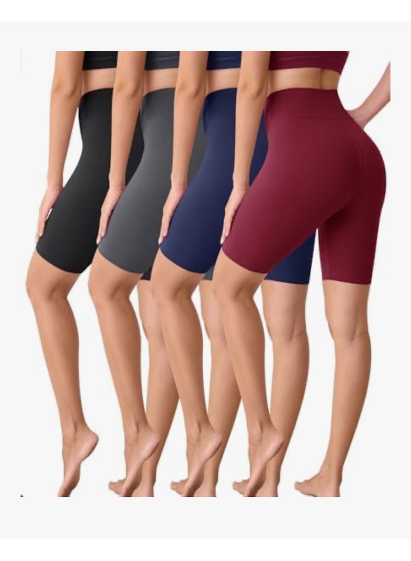 VALANDY Creamlush 4 Pack Biker Shorts Women-8" High Waisted Stretchy Soft Yoga Lounge Shorts - Image 1