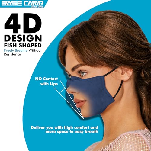 BASE CAMP Reusable Cloth Dust Face Masks 100% Cotton Washable Adjustable Breathable Fabric Mask with Filter Pocket (Black+Blue) - Image 3