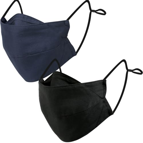 BASE CAMP Reusable Cloth Dust Face Masks 100% Cotton Washable Adjustable Breathable Fabric Mask with Filter Pocket (Black+Blue) - Image 1
