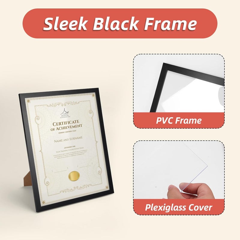 Rempry 8.5 x 11 Picture Frame Set of 16, Certificate Frames 8.5 by 11, Black Photo Frame for Diploma Document, Tabletop and Wall Display - Image 3
