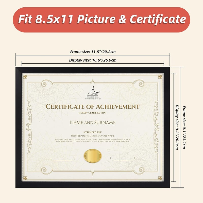 Rempry 8.5 x 11 Picture Frame Set of 16, Certificate Frames 8.5 by 11, Black Photo Frame for Diploma Document, Tabletop and Wall Display - Image 2