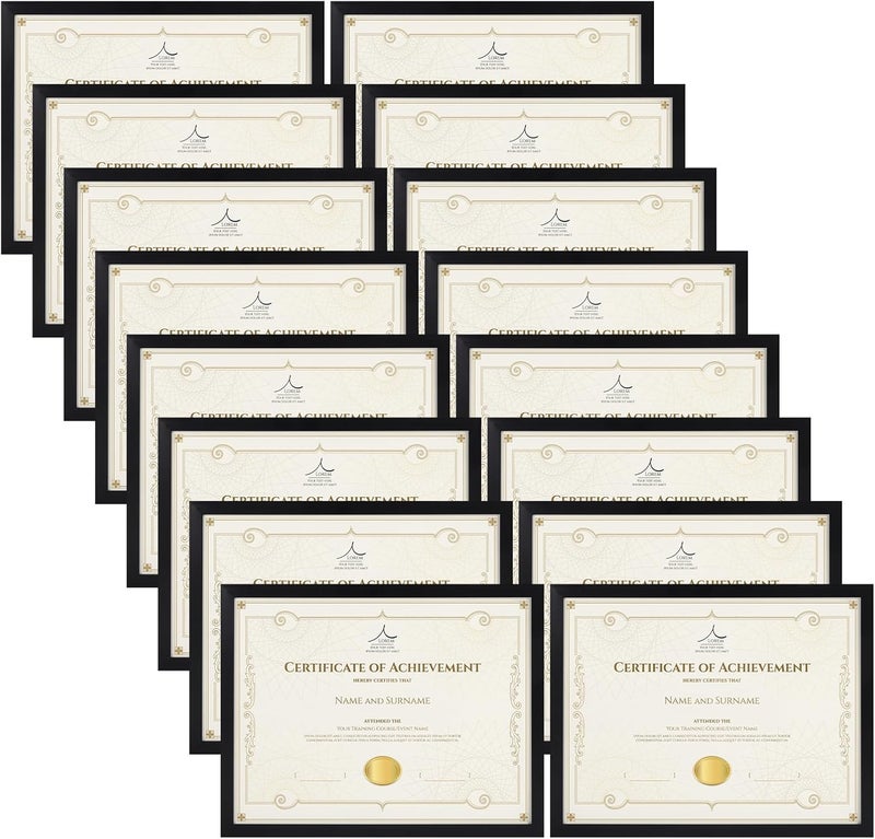 Rempry 8.5 x 11 Picture Frame Set of 16, Certificate Frames 8.5 by 11, Black Photo Frame for Diploma Document, Tabletop and Wall Display - Image 1