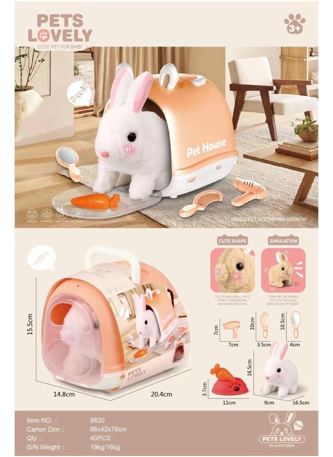 Stall Supply Electric Plush Pet Stroller Puppy Cat Cute Pet Simulation Walking Cry Baby Toys-Color:Small White Rabbit [portable Cage Suit]]  - Image 1